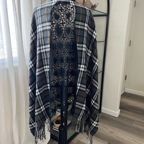Free people plaid poncho shrug OS - Picture 2 of 9